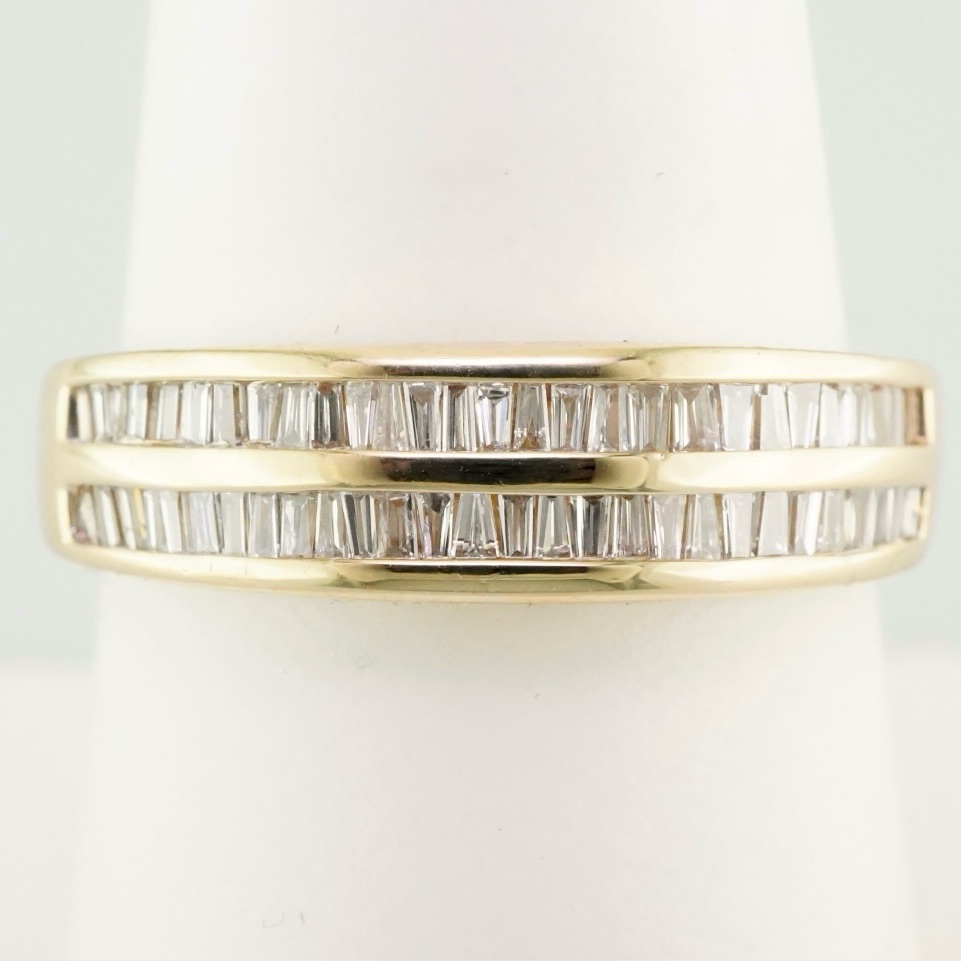 14k Yellow Gold Natural Baguette Cut Diamond Double Row Anniversary Band